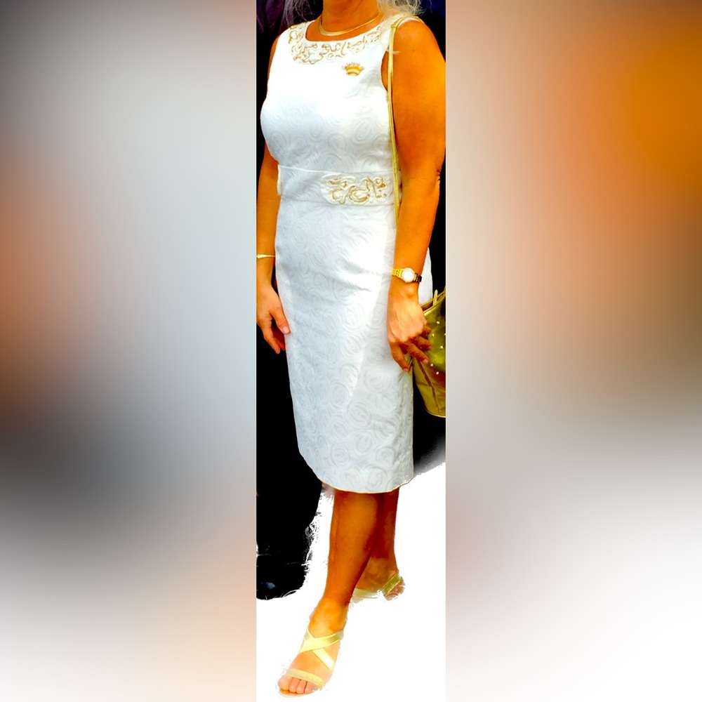 Alberto Makali White & Gold Dress ~ Perfect for Church or Weddings! Classy! - Picture 5 of 7
